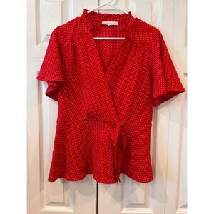 Monteau Los Angeles Red White Polkadot Blouse Size XL